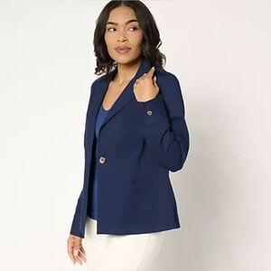 Joan Rivers Signature Twill Cinched Back Blazer Pockets Navy Various Sizes